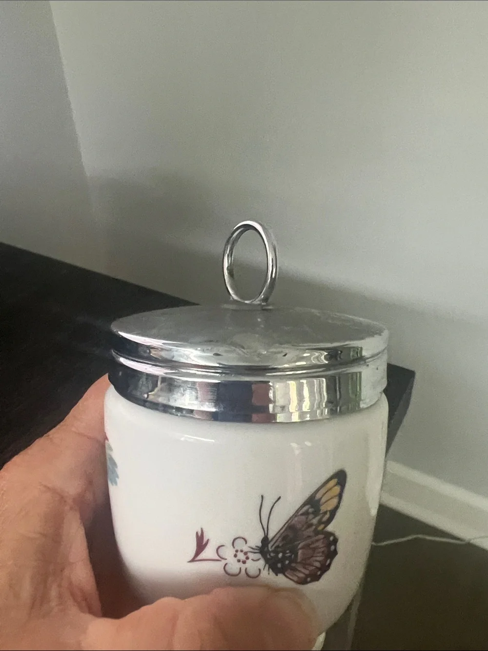 Royal Worcester Porcelain Egg Coddler/Strawberries/butterfly
